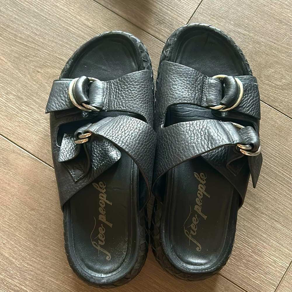 Free People black platform buckle sandal